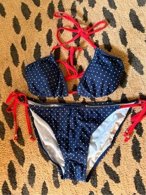 Ingear Navy Polka Dot Bikini with Red Ties